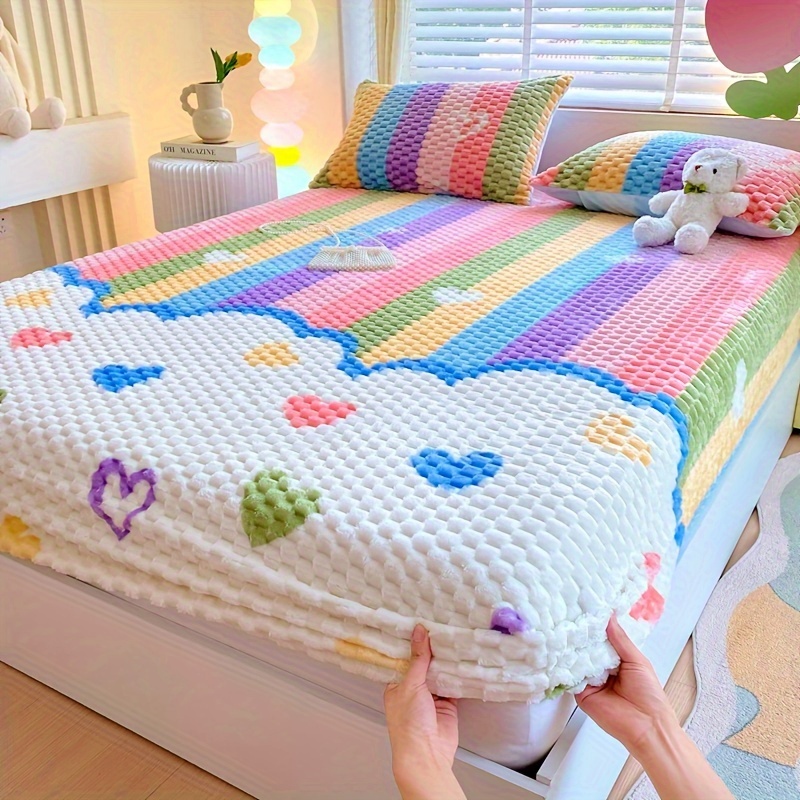 Image of 1pc Thickened Milk Fitted Sheet Mattress Protector Dust Cover, Soft And Comfortable Bedding, Suitable For Bedrooms, Guest Rooms, And Hotels, Bed Cover (pillowcases Not Included)
