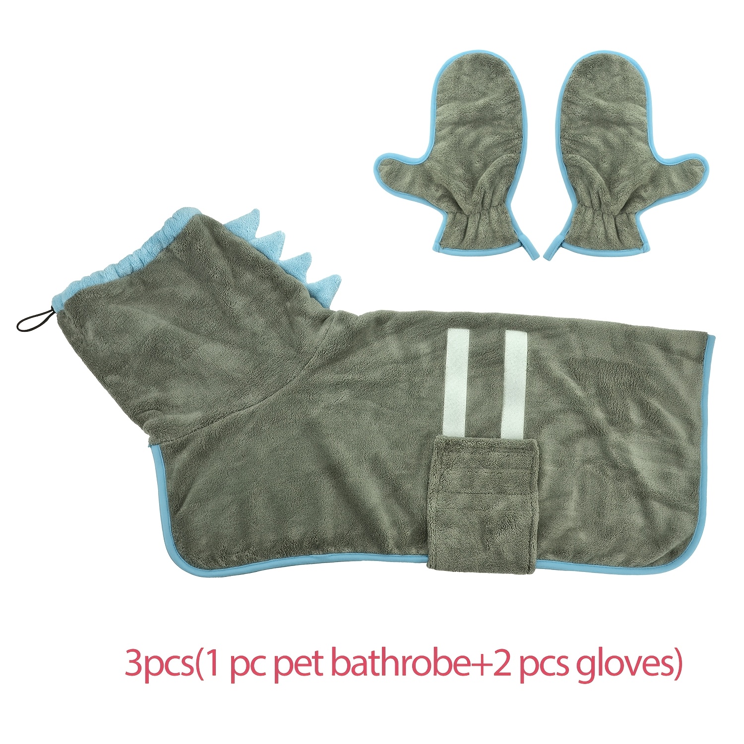 Image of 3pcs(1pc Pet Bathrobe+2pcs Gloves) Super Soft Fast-drying Dog Towel With Drying Gloves For Cold Weather, Beach, Pool - Adjustable Microfiber Bath Robe Set For Cats And Dogs, Without Battery