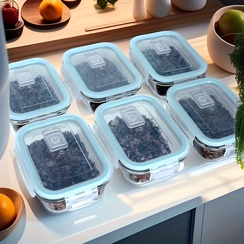 2pcs Set: Transparent Glass Insulated Heat- Lunch Box, Fruit Fresh-Keeping Container, High Borosilicate Rectangular Glass Bento Box, Multi-Grain Rice and Fat-Reduction Meal Container, Glass Storage Jars, Refrigerator-Safe Airtight Food Storage Boxes