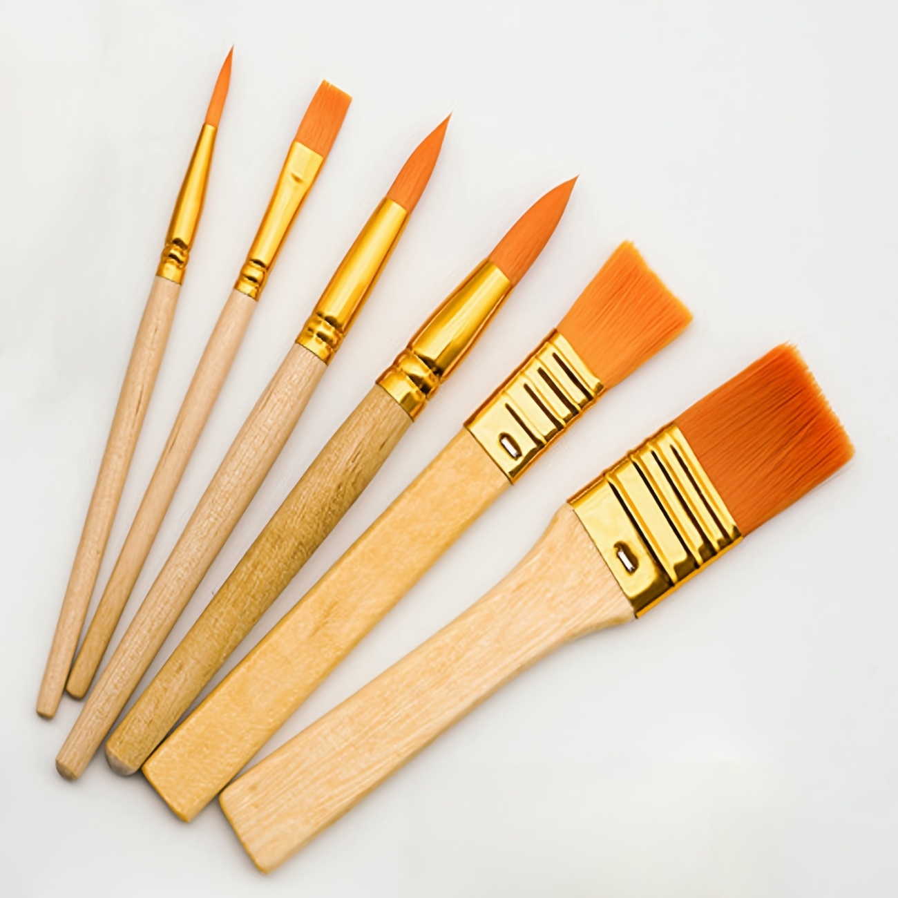 Image of 6pcs Short Handled Watercolor Brushes, Nylon Hair Artist Acrylic Paint Brushes For Acrylic Oil Watercolor, Miniature Detailing And Rock Painting, Orange