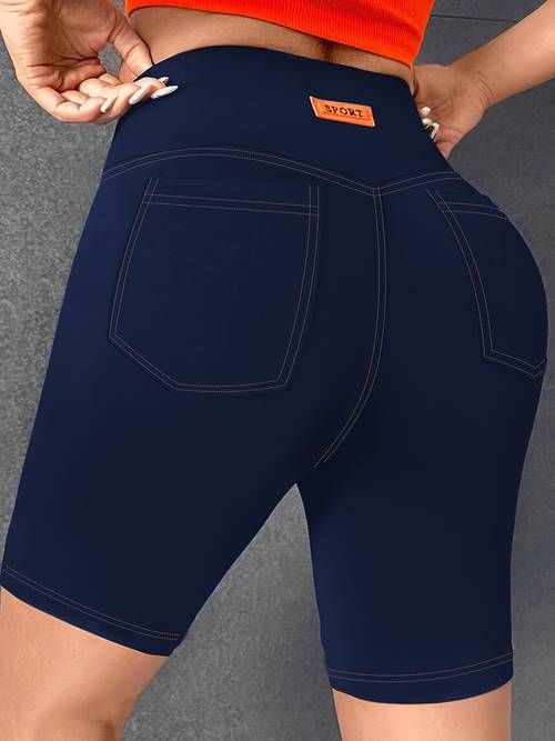 plus size plus size womens pocket stretch waist tight shorts label decor comfortable wide waist elastic fabric versatile plus size womens leggings