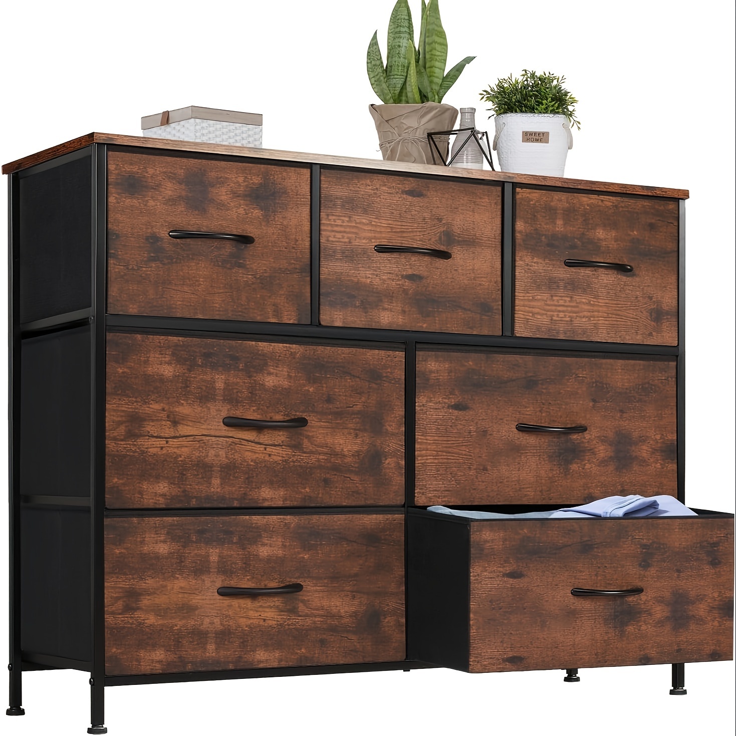 

Dresser For Bedroom, Storage Drawers, Tv Stand Fabric Storage Tower With 7 Drawers, Chest Of Drawers With Fabric Bins, Wooden Top For Tv Up To 45 Inch, For Kid Room, Closet, Entryway, Nursery