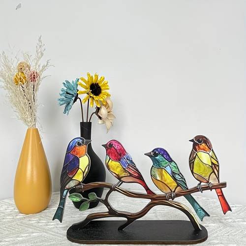 Acrylic Colorful Birds Figurine Collectibles - Hand-painted Desk Ornament for Home and Office Decor - No Electricity Required (1pc)