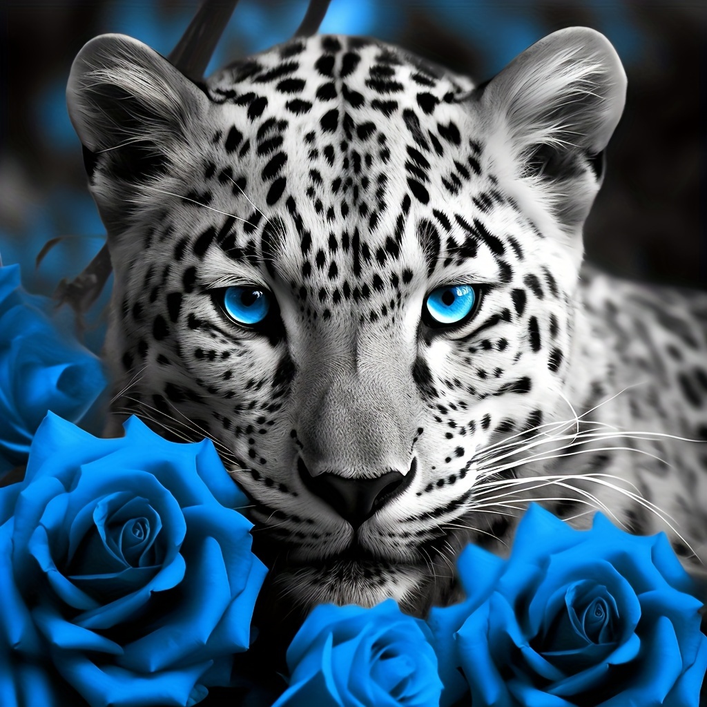

1pc Large Size 40x40cm/15.7x15.7in Without Frame Diy 5d Artificial Diamond Art Painting Leopard And Roses, Full Rhinestone Painting, Diamond Art Embroidery Kits, Handmade Home Room Office Wall Decor