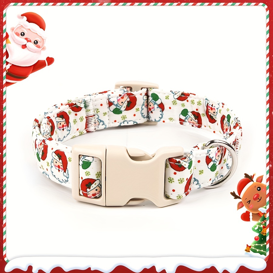 

Adjustable Santa Claus Pattern Dog Collar - Cotton, Indoor & Outdoor Use With Plastic