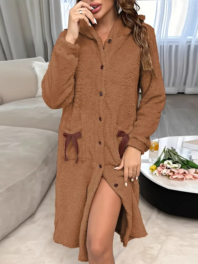 women dressing gown robe pockets flannel hooded - Temu women dressing gown robe pockets flannel hooded - Temu