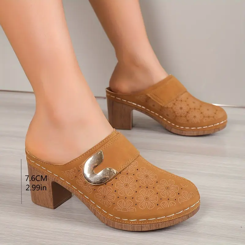 womens stylish floral print mules soft sole platform slip on walking shoes toe breathable details 0