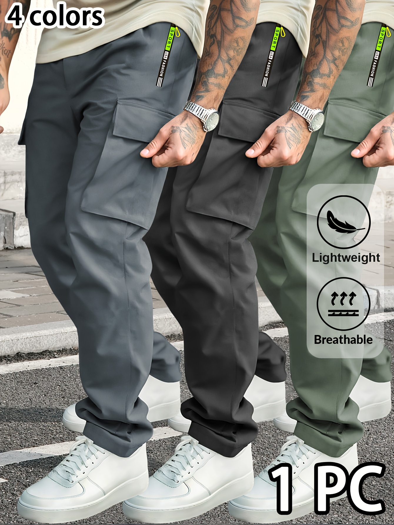 mens casual cargo pants for spring and autumn straight leg sports trousers with drawstring and zip pockets suitable for outdoor daily jogging