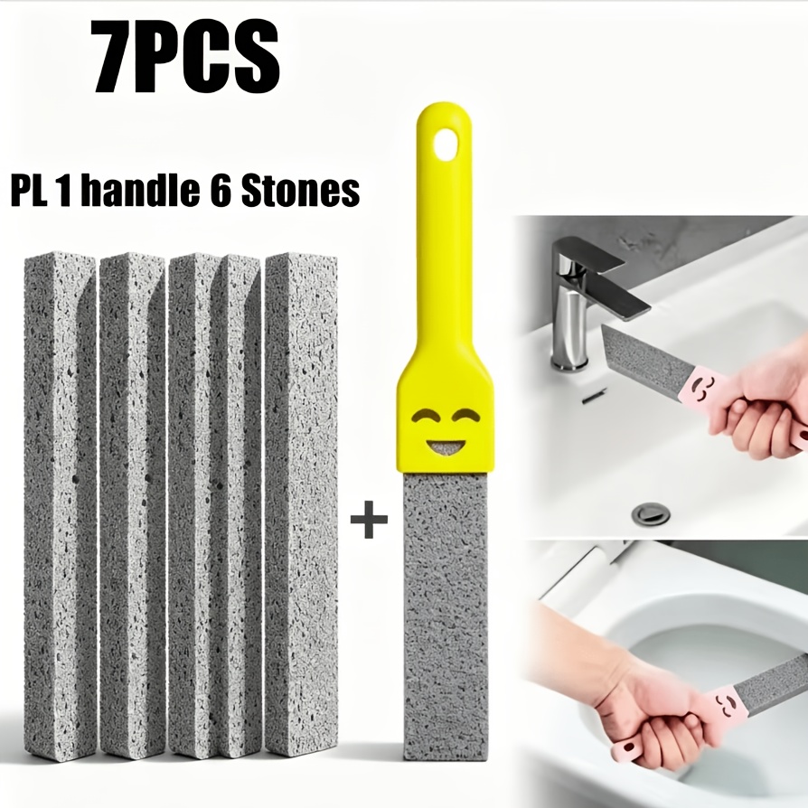 TEMU 1pc Handles 6pcs Pumice Stones, Toilet Bowl Cleaner Ring Remover, Pumice Stone For Toilet Cleaning, Bathtub, Grill, Pool, Sinks, Stove Grates -