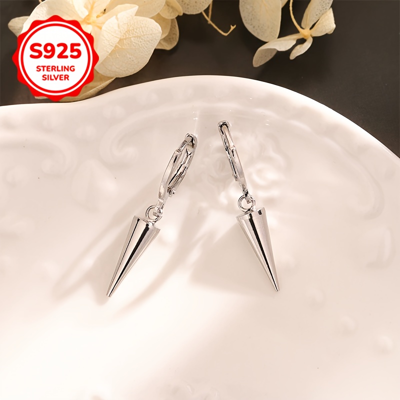 925 Silver Geometric Cone Dangle Earrings Low Allergy Hip Hop Style