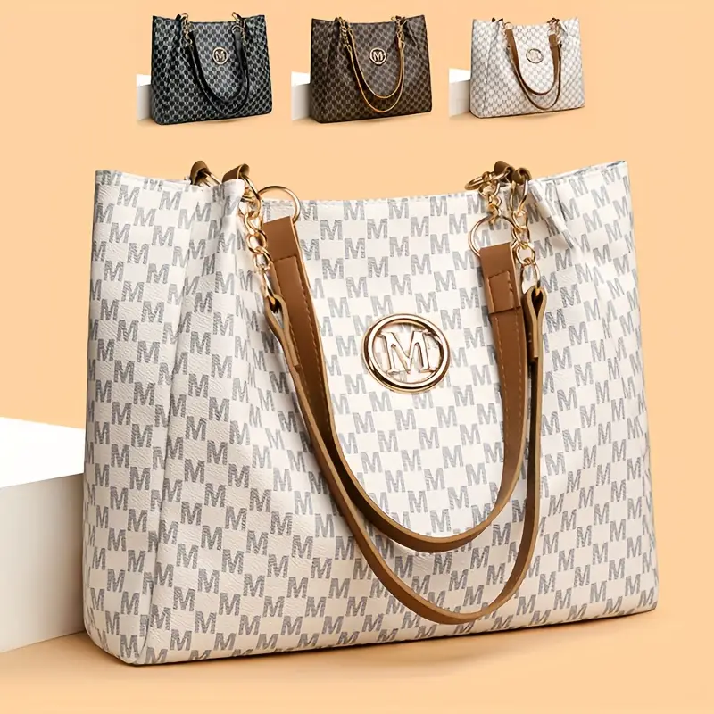 geantă de umăr vintage geometrică pentru femei cu lanț aurit, capacitate mare pentru zilnică, călătorii și cumpărături - alb/negru Detaliile articolului 2