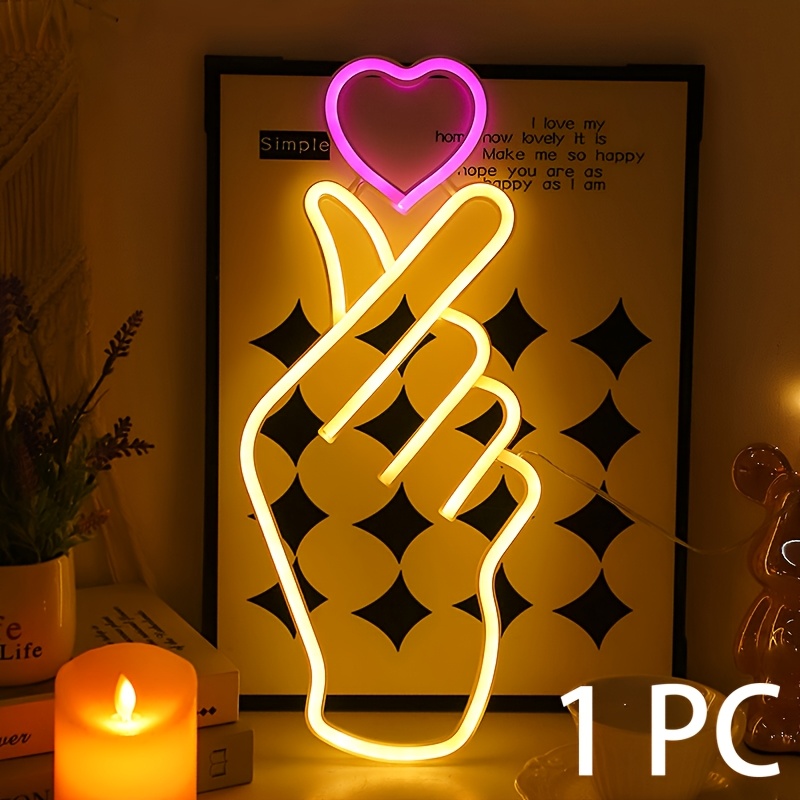 TEMU 1pc Hanging Heart-shaped Led Neon Light, Battery Box And Usb Dual Use, Suitable For Bar Bedroom Party Proposal Room Decoration (3 X Aa Batteries