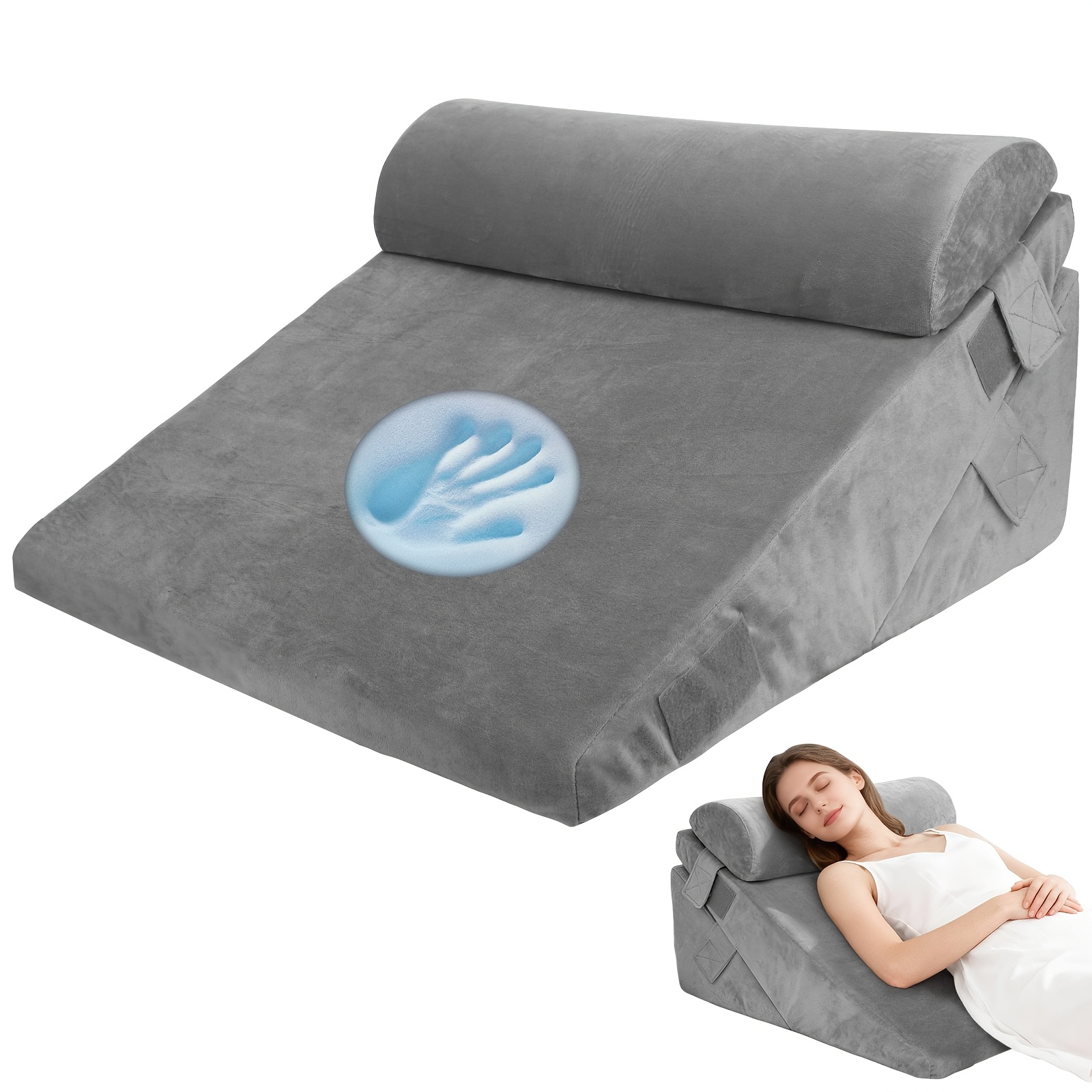 Image of Wedge Reading Pillow With Adjustable Back Cushion And Leg Support, For Bed And Sofa, Grey