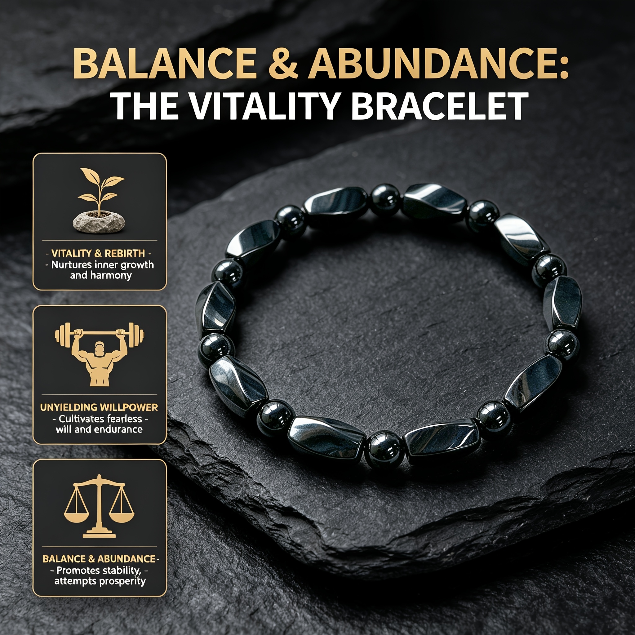 TEMU Bracelet d'hématite naturelle multi-facettes irrégulière - l' et l'. Bracelet noir vintage pour femmes. Les couples se protègent mutuellement,