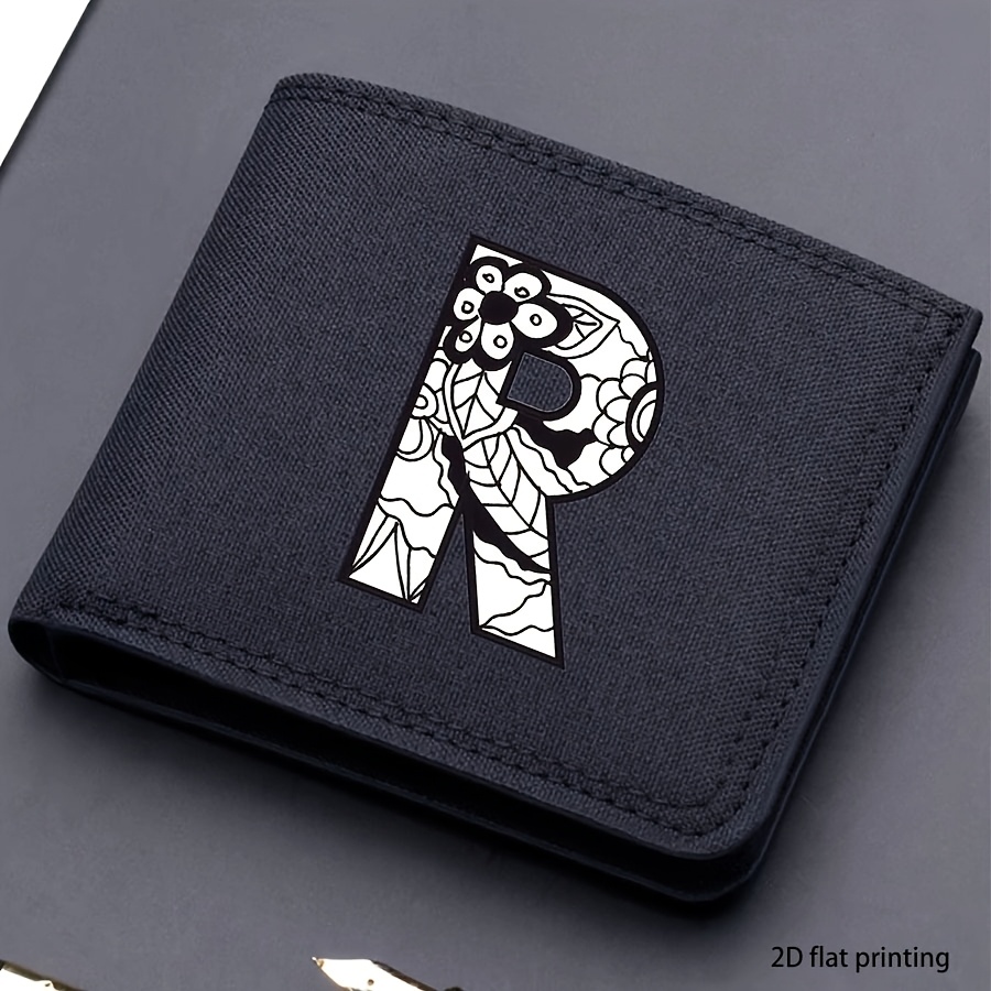 1 pieza, Cartera corta de lona impresa con 26 letras de moda para hombre, Cartera plegable con nombre propio, Cartera corta casual para negocios con ranuras para tarjetas, Regalo para hombres (impresión plana 2D)