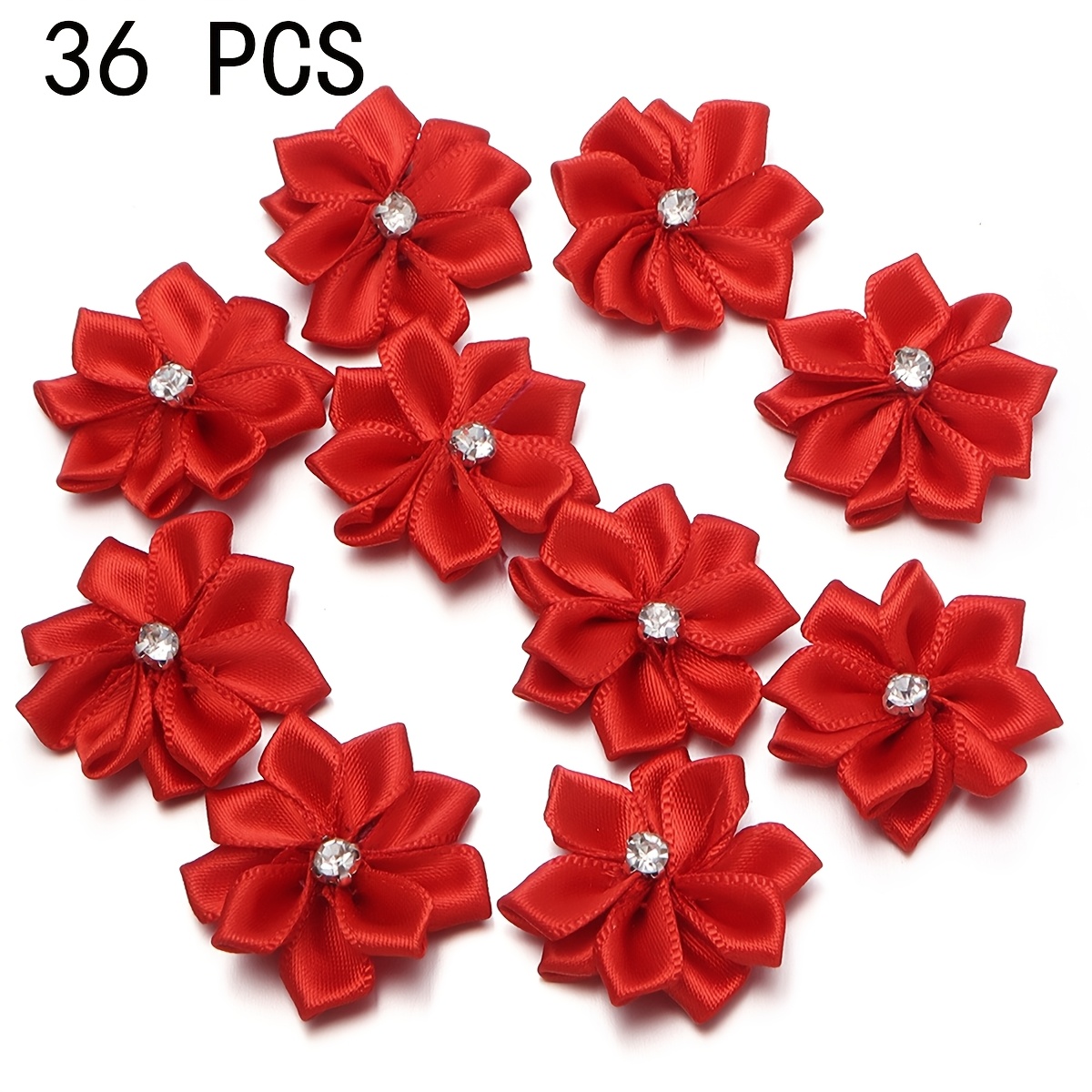 TEMU 36 piezas de diamantes de , flores pequeñas multiángulo, abalorios hechos a , cabezales de flores de tela, adiciones para ropa, adiciones para