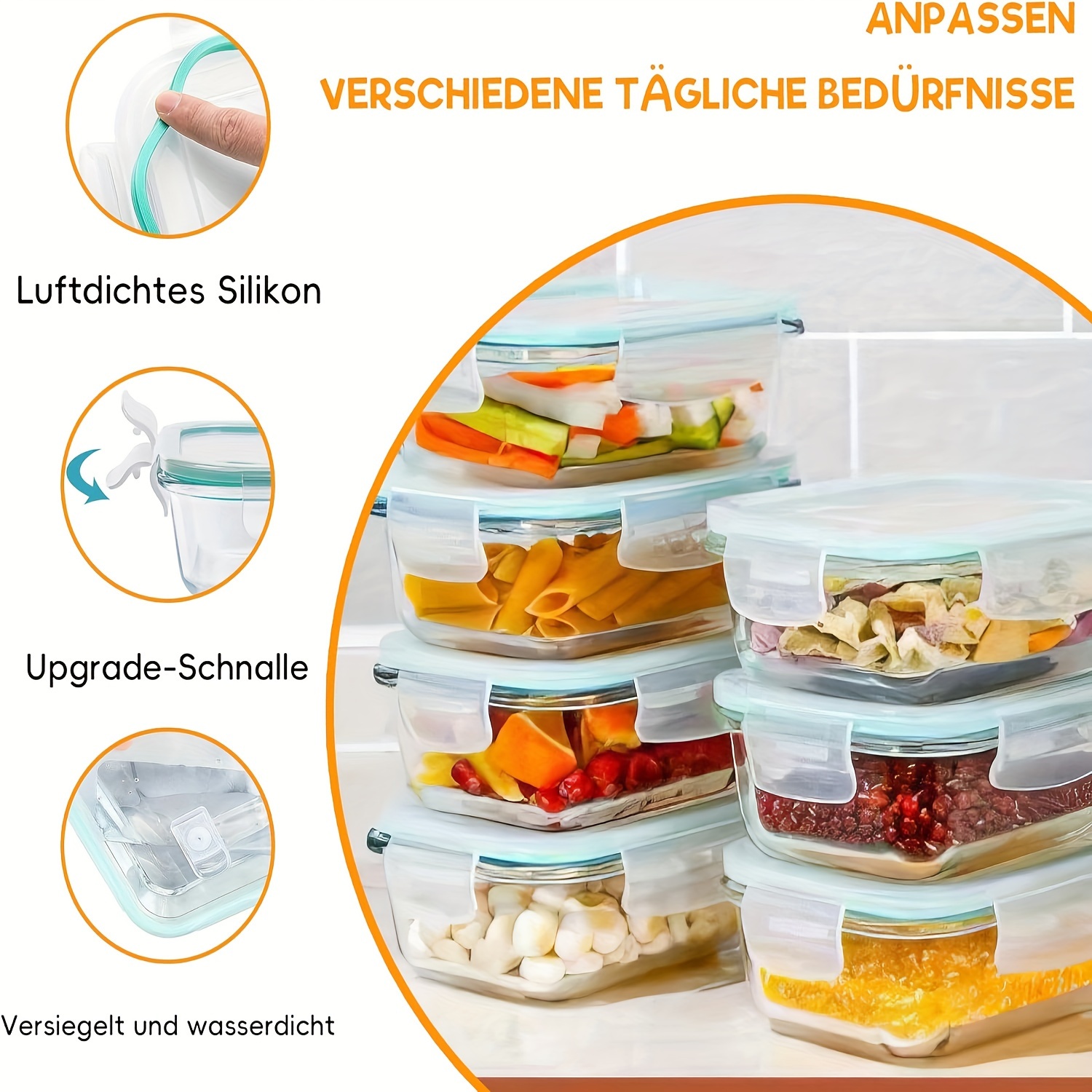 Leak proof Glass Food Storage Container Set Silicone Seal - Temu