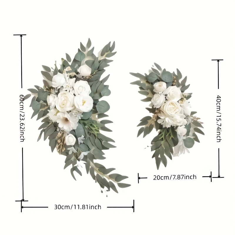Image of 2pcs Set White Floral Wedding Decoration - Eucalyptus Leaves And Roses, Suitable For Ceremony And Banquet Scenes, Wedding Floral Decoration