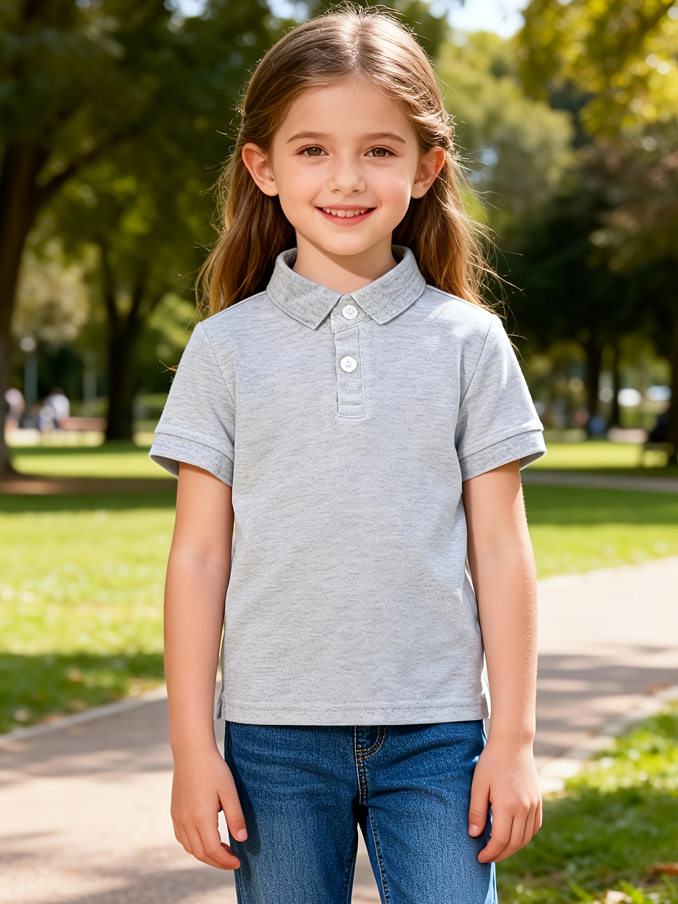 Girls' Kids' Unisex Solid Color Classic Short Sleeve Polo Shirt Collared T-Shirt, Skin-Friendly Breathable Fabric, Campus Sports Casual All-Match Style, Easy Easy-Care Comfortable Top