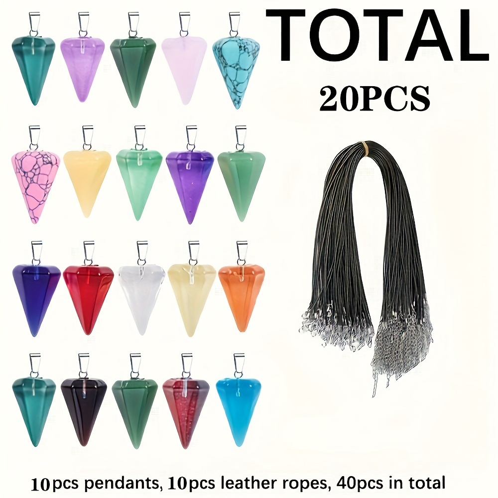 

20pcs Synthetic Crystal Hexagon Pendants Set With Adjustable Leather Necklace Cord & Storage Bag - Making, Fashion Accessories, And Unique Gift Idea