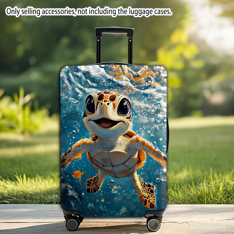 Image of Travel Essential Sea Turtle Pattern Luggage Cover, Spinner Wheel Luggage Accessory Only, Elastic Suitcase Cover Suitable For 45.72-81.28cm