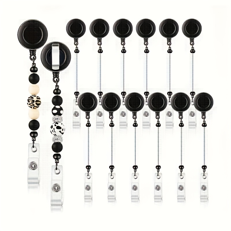TEMU Ensemble 2D de 12 kits d'enrouleurs de badge avec clips rétractables pour badges d'identification, comprenant une barre vierge pour des perles,