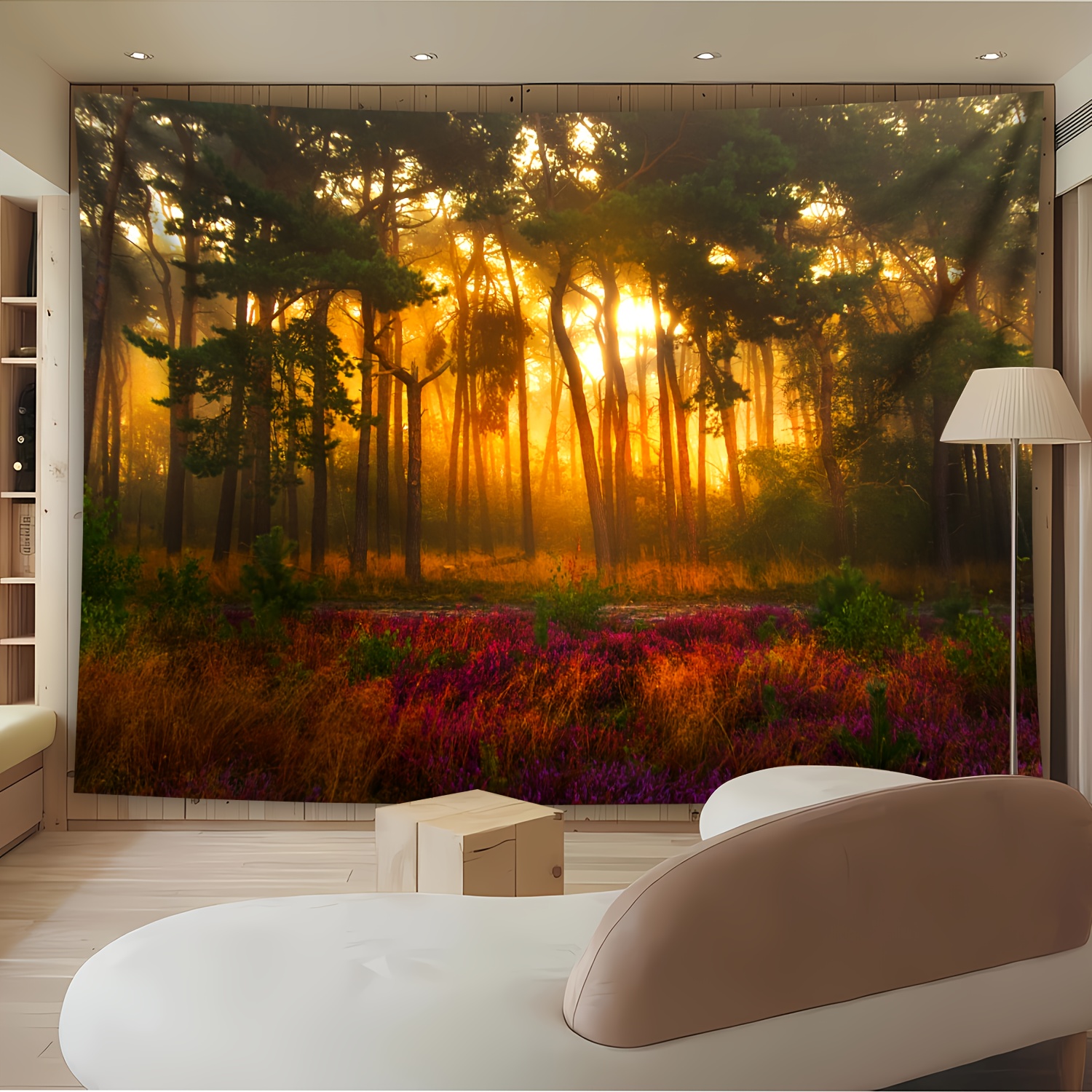 Mysterious Sunset Forest Landscape Tapestry Large Wall Hanging_voghion.com