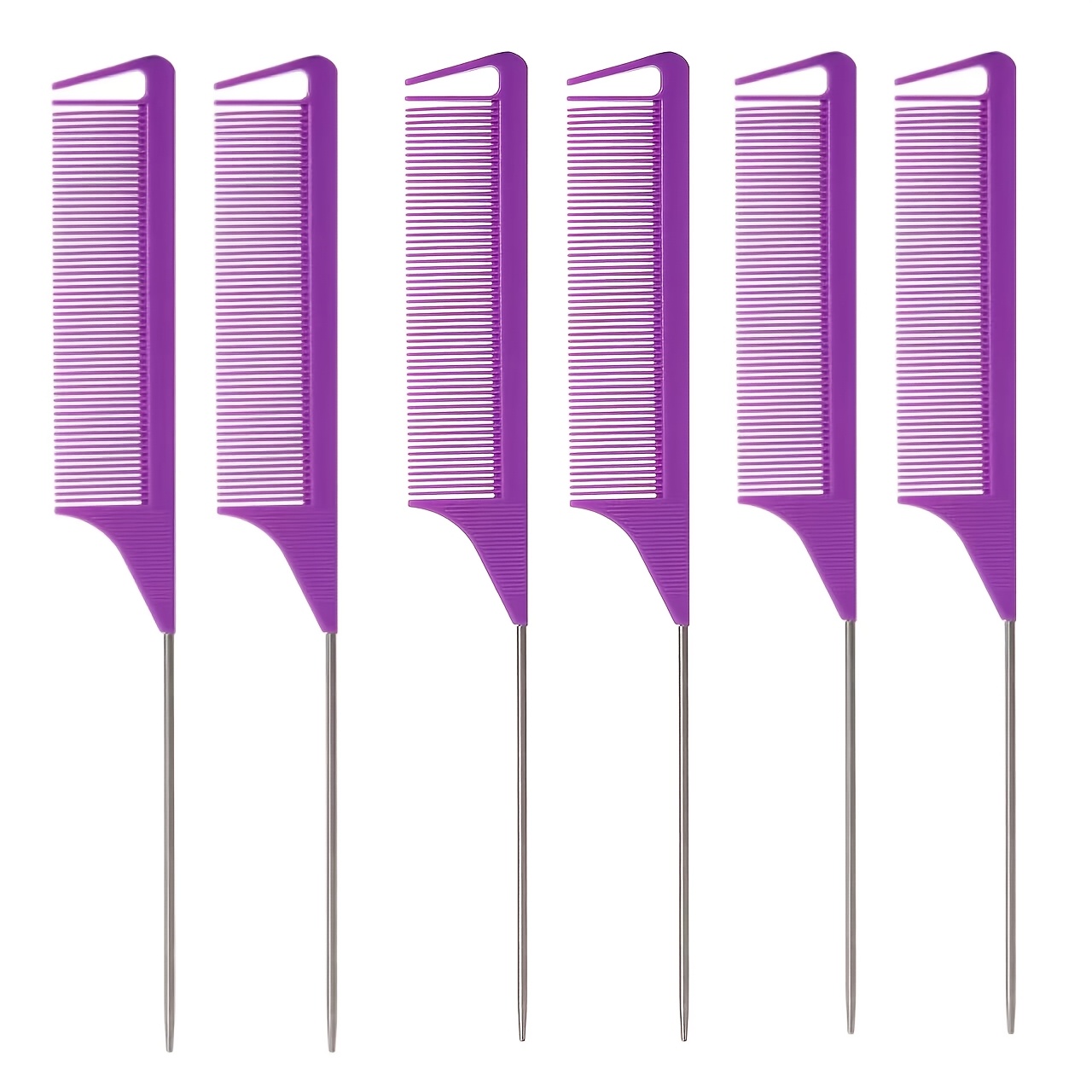 TEMU Ensemble de 6 peignes à queue de rat : Peignes de coiffure pour épiller avec bâtonnets en acier pour femmes, peignes de séparation pour tous les