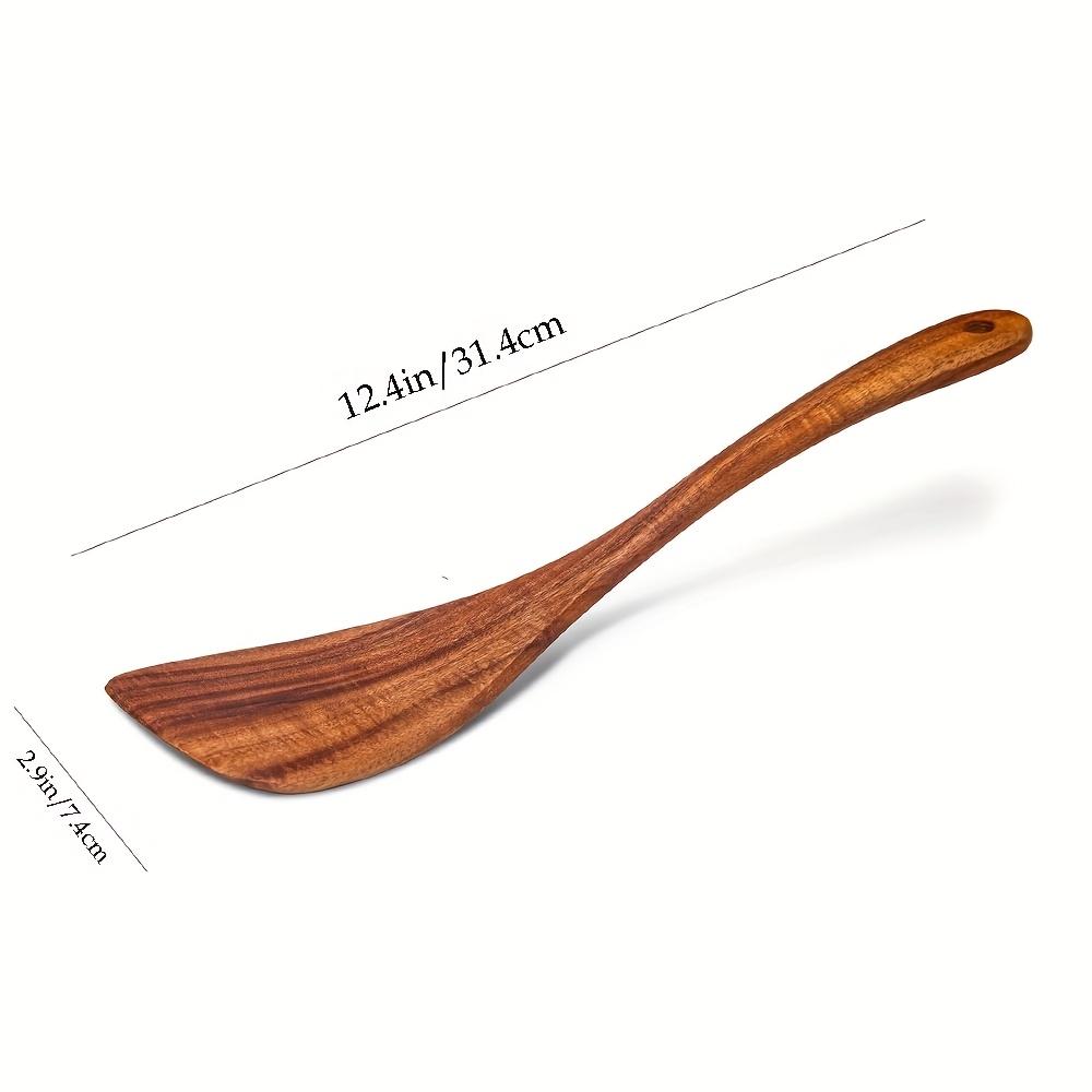 Acacia Wood Cooking Spatula with Long Handle, Handmade Flat Turner for Frying in The Kitchen