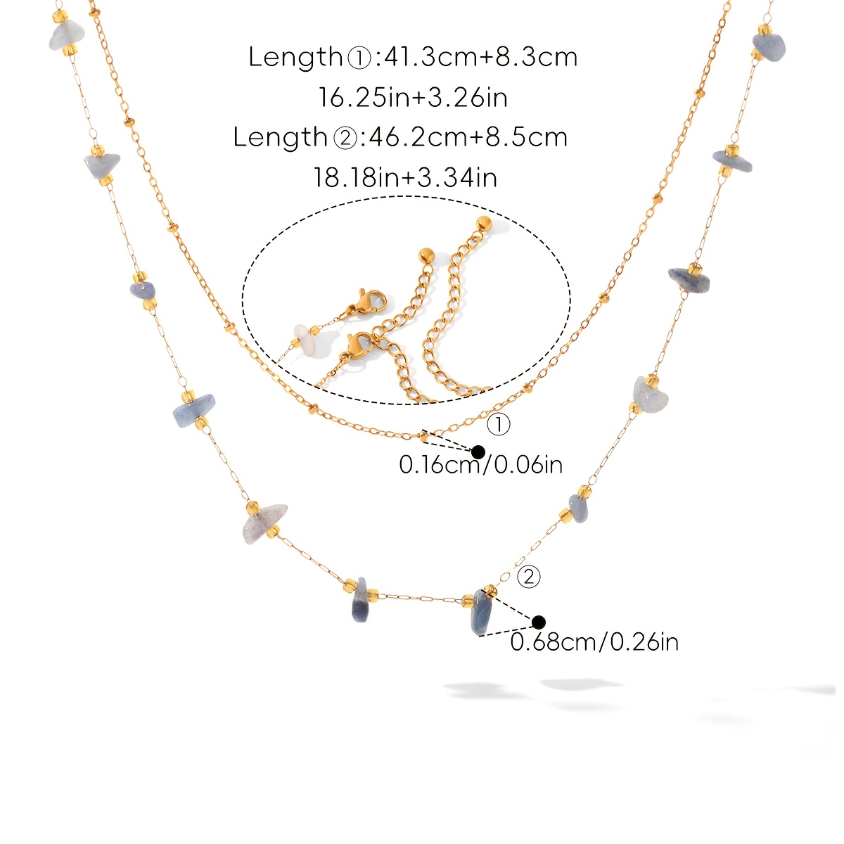 2pc Adjustable Natural Stone Chip Layered Necklace Set for Women