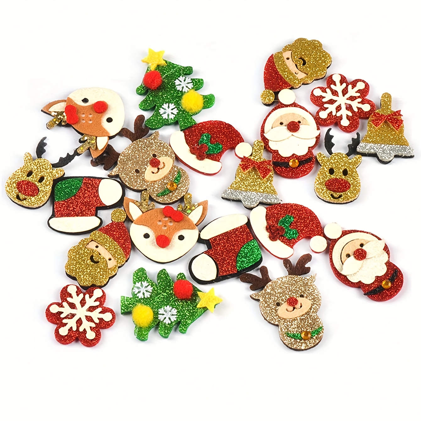 TEMU 10 stuks van 24-51,5mm bel/rendier/sneeuwvlok/kerstboom/sok/kerstman gemengde applicatie-patches voor doe-het-zelf-decoraties, naaiaccessoires,
