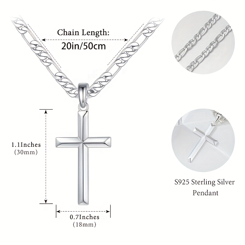 Image of 925 Silver Cross Pendant Necklace Unisex Jewelry Low Allergy Hip-hop Jewelry Accessories Classic Versatile Fashionable And Simple Suitable For Holiday Gifts Exquisite Exquisite Gift Box