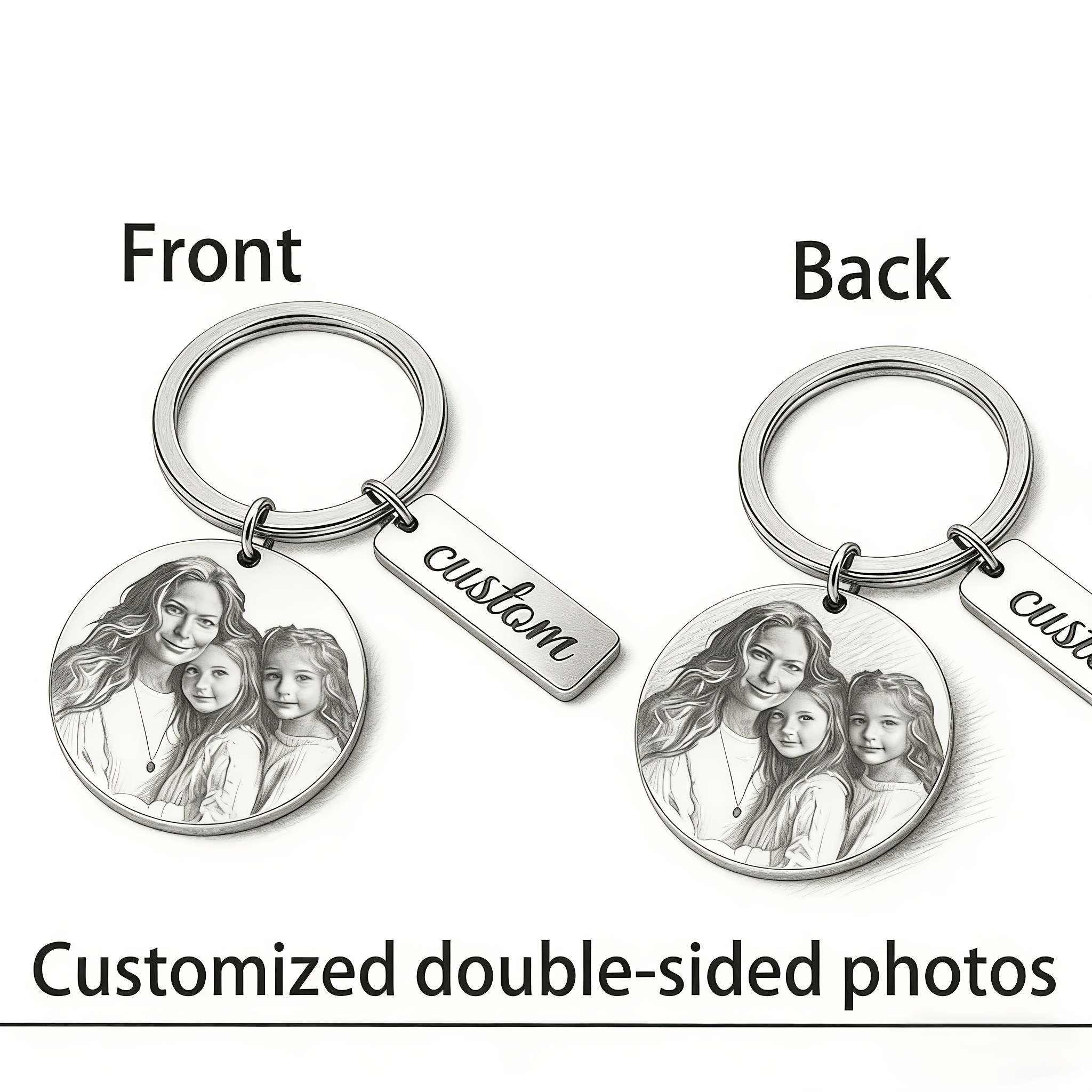 TEMU 1pc Personalized Custom Stainless Steel Round Keychain With Custom Photo And Text, Customizable Double-sided, Unique Gift For Ones - Custom