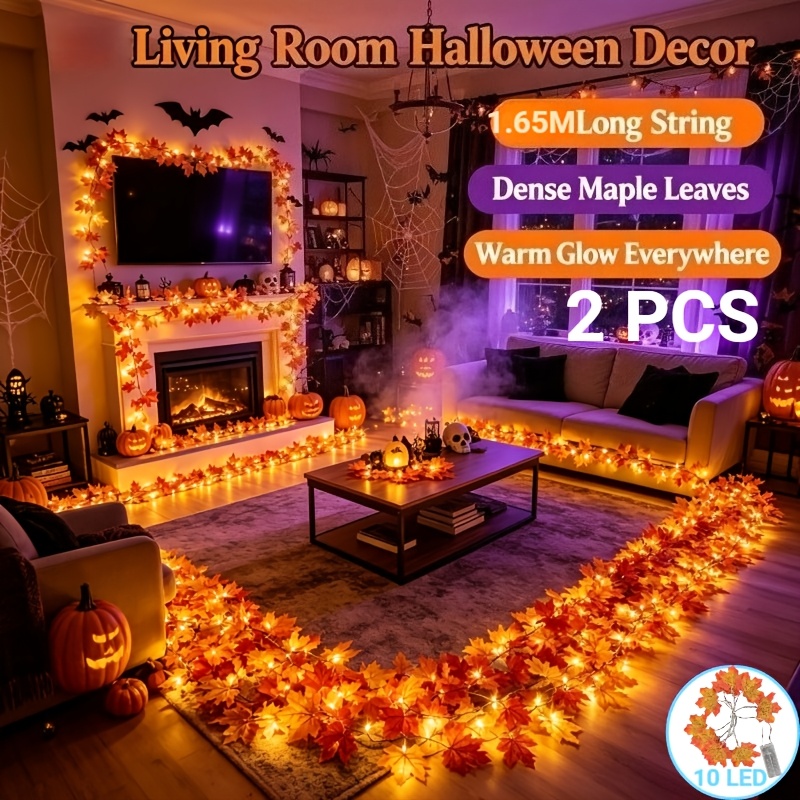 TEMU 2pcs Artificial Maple Leaf String Lights, Halloween Maple Leaf Decorative Lights, Autumn Shaped String Lights, Holiday Decorative String Lights,