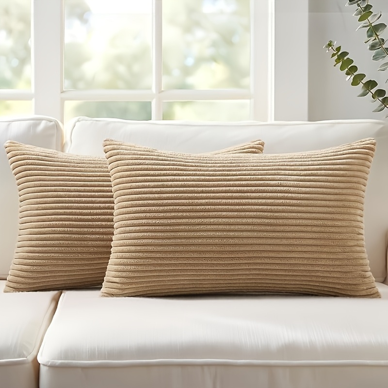 TEMU 2-pack Corduroy Striped Long Throw Pillow Covers, 40 X 60cm, Suitable For Sofa Cushions, Bed Headrests, Home Decor, Bay Window Cushions