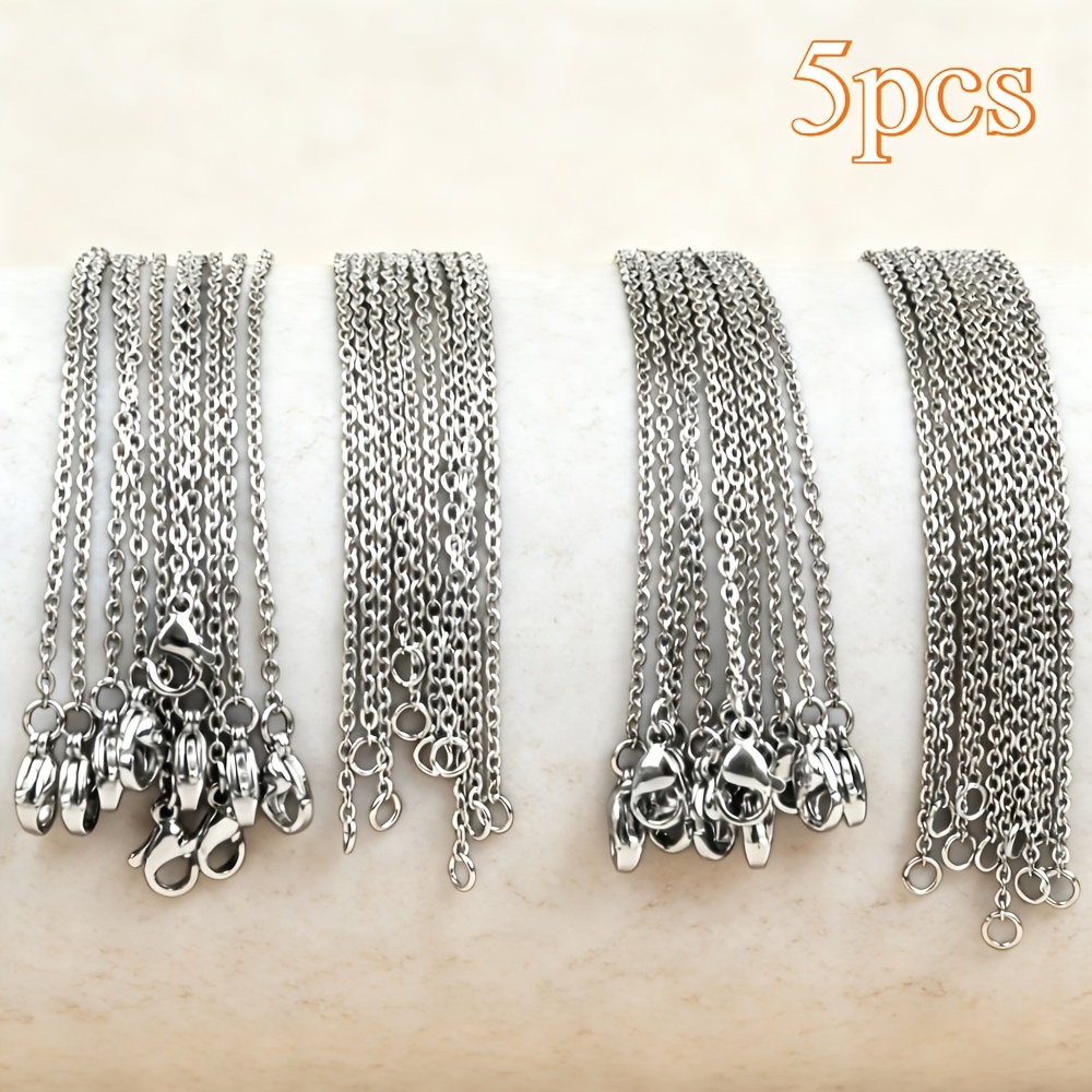 5-Pack Stainless Steel O-Shaped Chains, Unisex Vintage Style