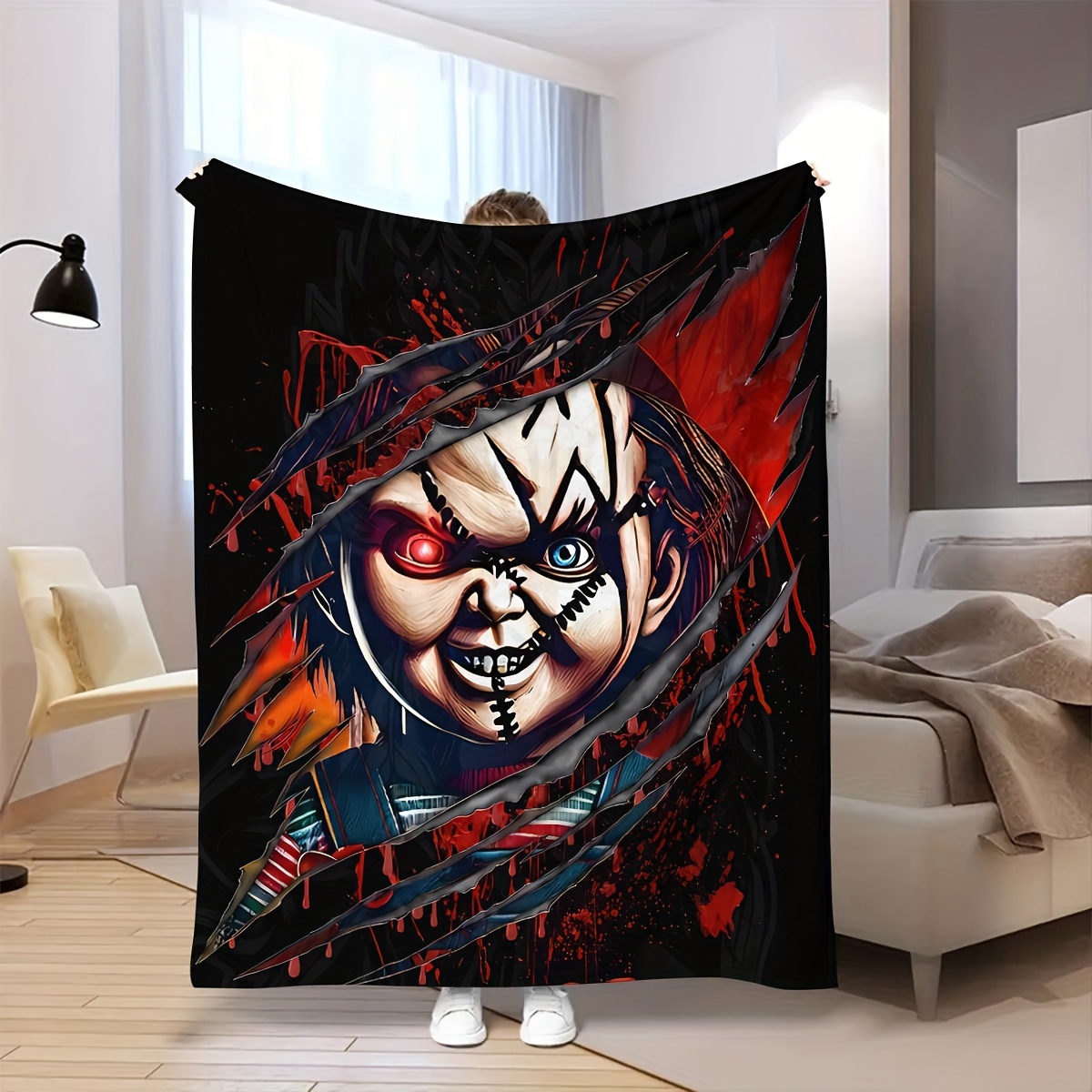 

Cozy Horror-themed Soft Flannel Throw Blanket - , Machine Washable For Couch, Bed, Outdoor Beach & Camping - Perfect Gift For