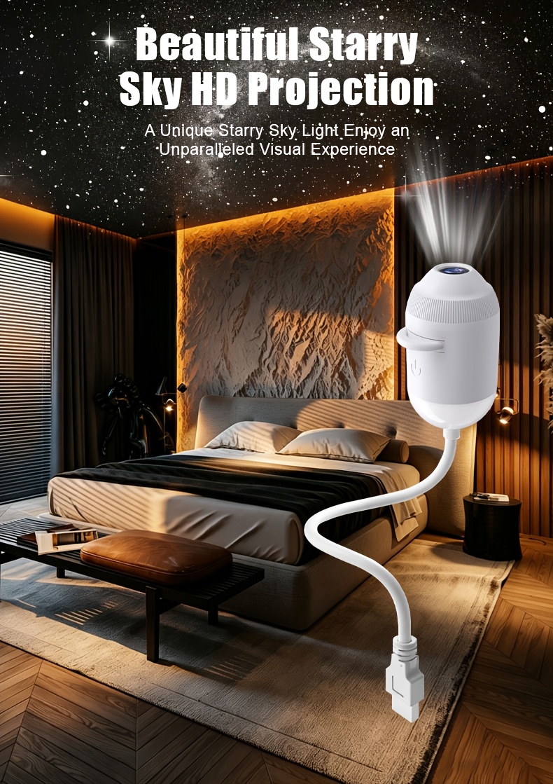 usb starry sky projection wall light with adjustable hose moon and   of stars ambient lamp details 3