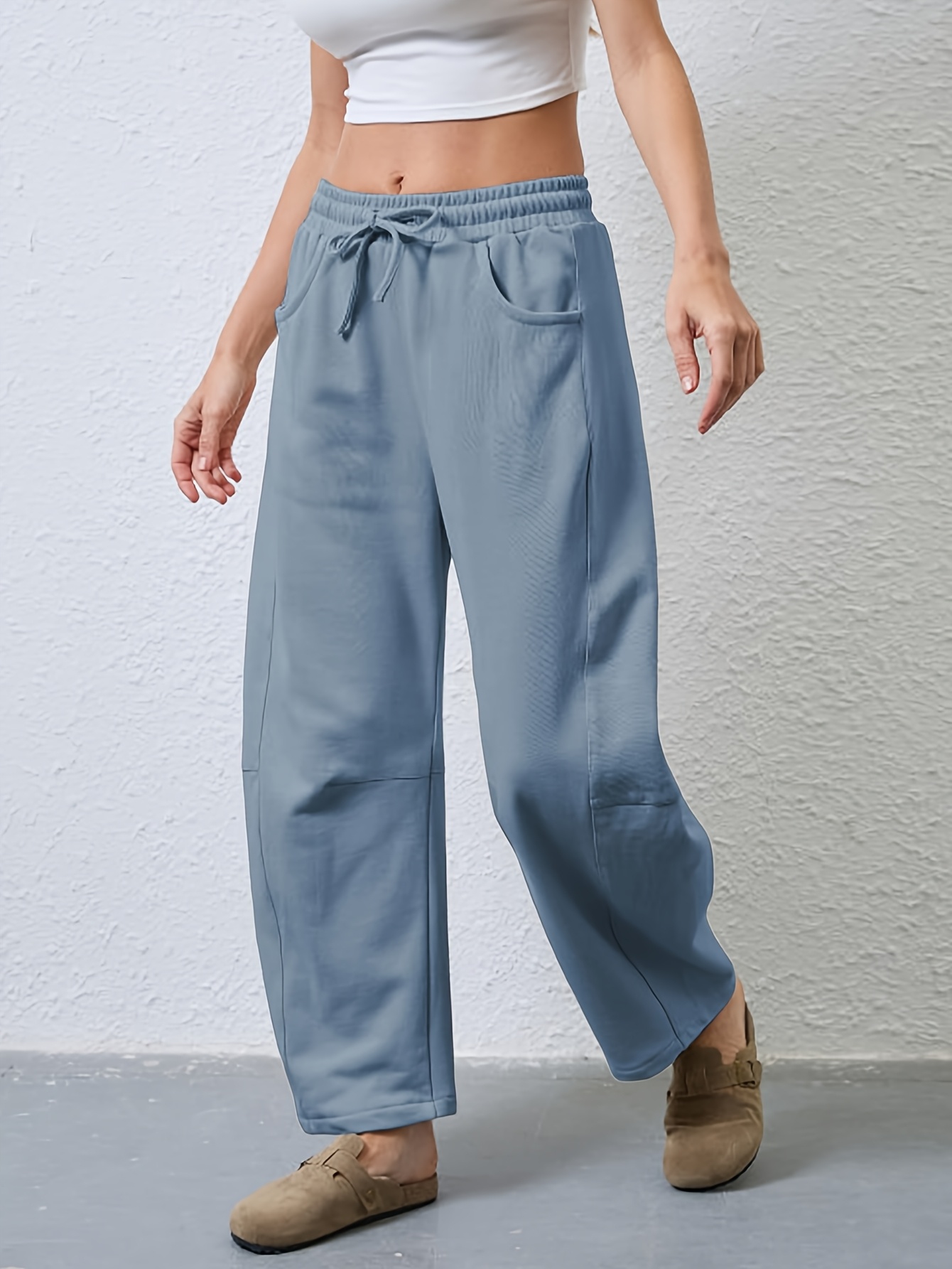 s Cotton Wide Leg Pants For Women Elastic Waisted Solid Loose