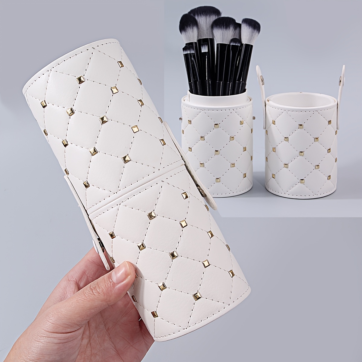 1pc luxury   leather makeup brush holder waterproof dustproof large capacity cosmetic storage case multi functional unscented beauty organizer tool Product details 1
