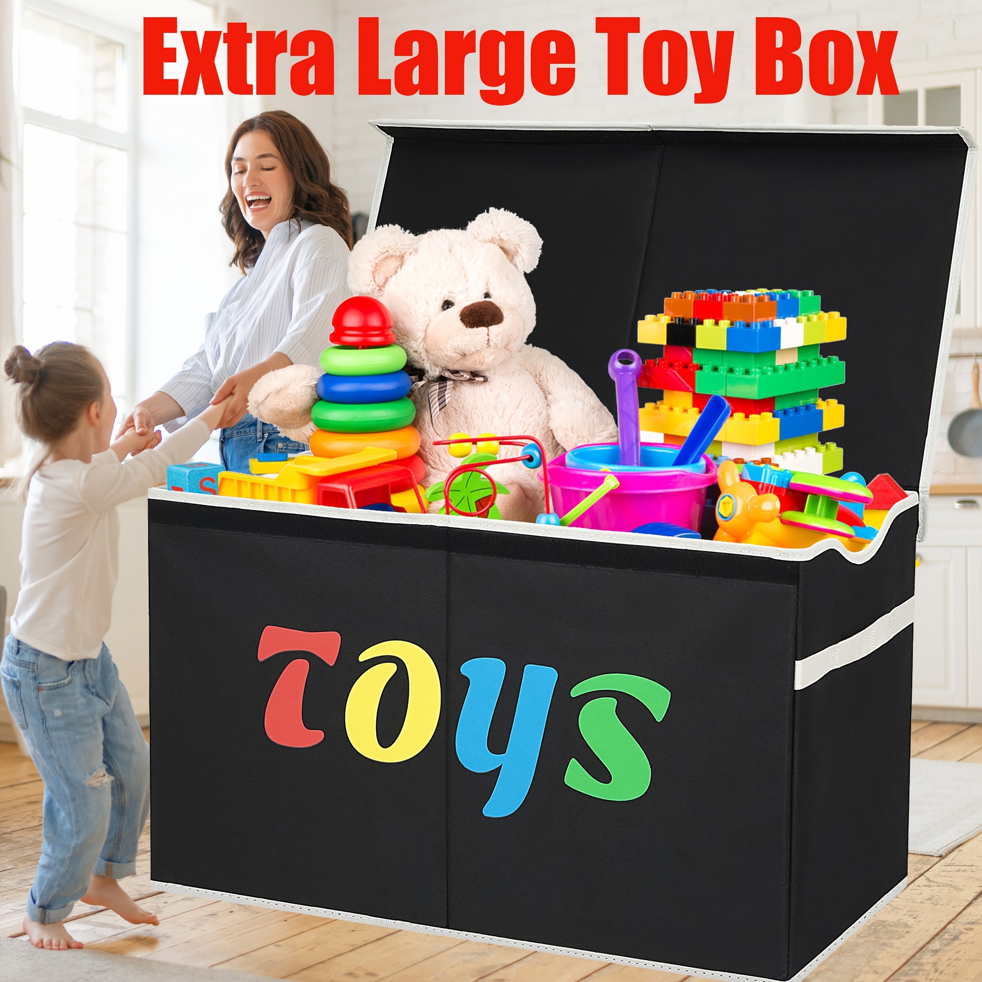 

120l Extra Large Toy Box, Collapsible Sturdy Kids For Boys, Girls, Kids, Toy Storage Organizer Toddler Storage Bins With Lids, Toy Box Basket For Living Room, Bedroom, Nursery