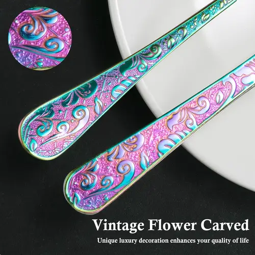 40pcs vintage carved golden flatware set for 8pcs stainless steel flatware set with knife home and kitchen flatware set dishwasher safe rainbow golden