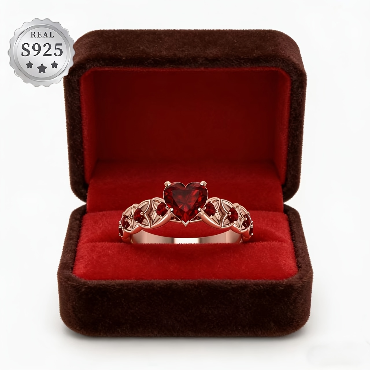 Birthstone Ring - Rose Golden Anti-allergy Wedding Suitable For Weddings, Anniversaries, Valentine' Gift, Four-prong Heart Cut Red 5a Zirconia With Wear & Care