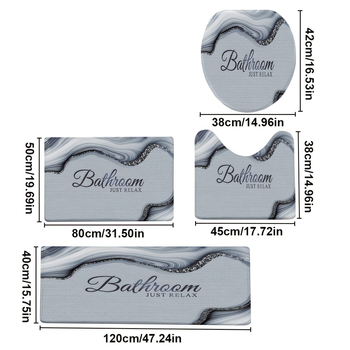 TEMU 3/4pcs Set Modern Creative Gray Marble "bathroom " Alphabet Pattern Printed Bathroom Protective Mat.purchase Non Slip Bathroom Mats With Flannel