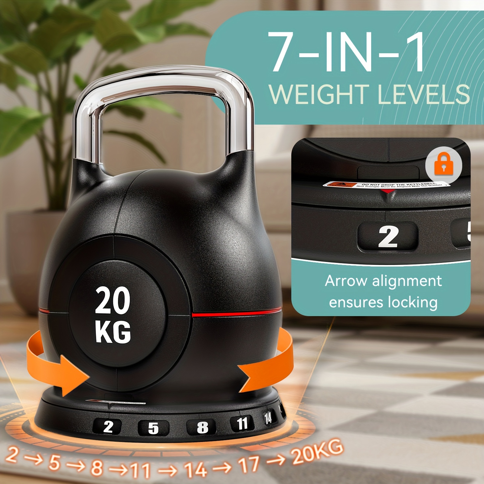 TEMU Kettlebell regolabile da 10kg/20kg, Kettlebell 7-in-1, in di alluminio, Manubrio, Salvaspazio, per allenamento , /Rosa, Set di per kettlebell,