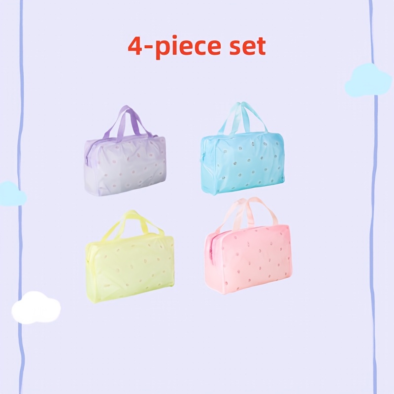 TEMU 4pcs Set Of Foldable High-quality Makeup Bags And Toiletry Pouches - Spacious, Lightweight, And Easy To Clean, With A Pink And Blue Floral ,