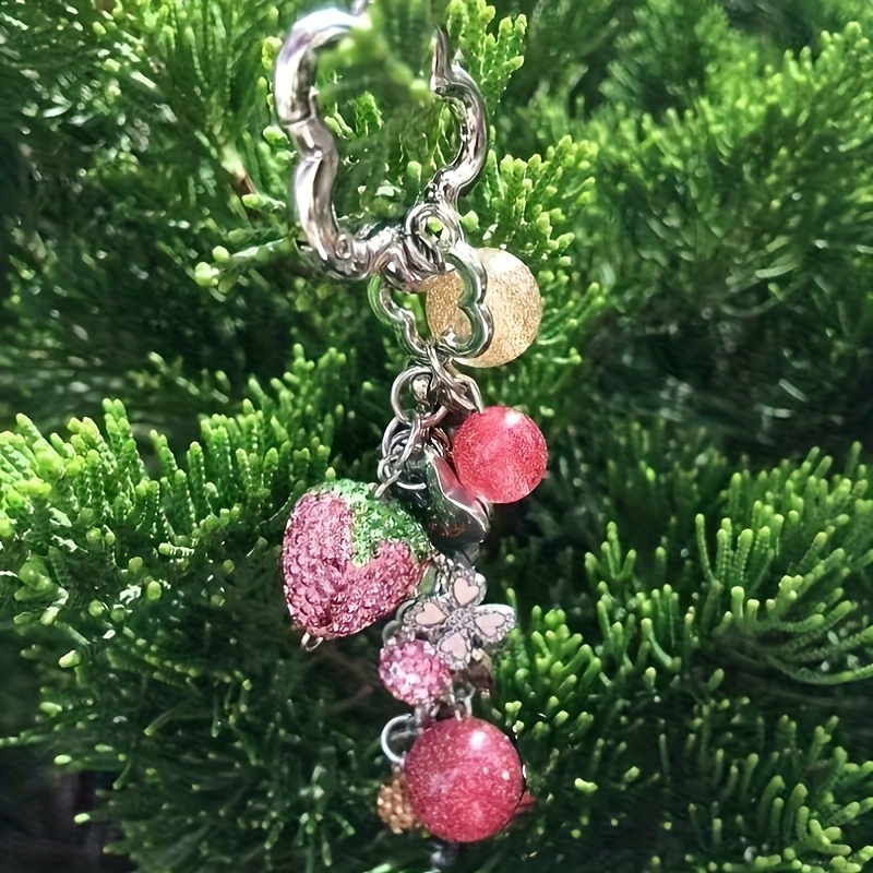 TEMU A Sparkling Pink Strawberry Bead Series Retro Pendant Keychain A64