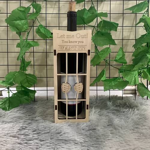 1pc wooden wine box with design 6mm thick double walled basswood humorous home decor accessory table centerpiece whimsical decor natural