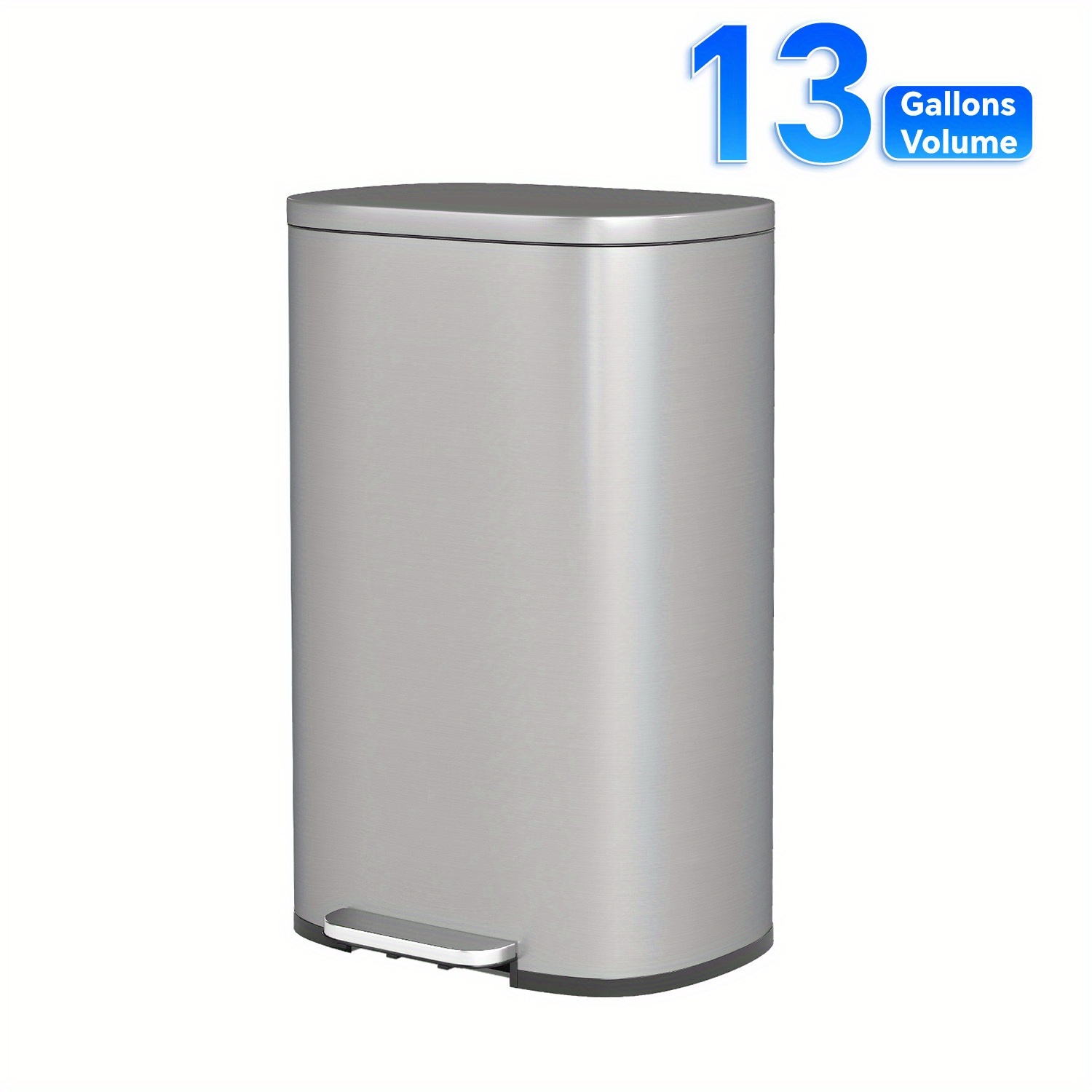 TEMU 13 Gallon Trash Can, 5l/30/50 Liter Kitchen Stainless Steel With Removable Inner Bucket And Hinged Lids, Pedal Rubbish Bin For Kitchen Home
