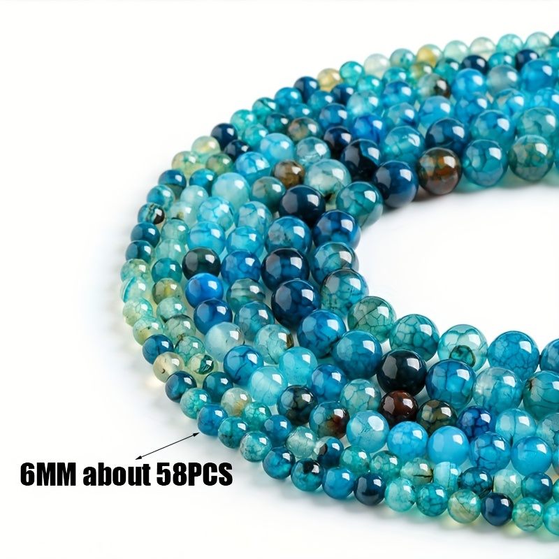 TEMU Tiefblaue Eisblumen Natursteinperlen, 6/8/10MM ca. 36-58 Stück, polierte runde glatte Perlen, für Halskette Armband Schmuck Bastel Geschenk